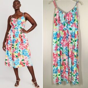 OLD NAVY Babydoll Midi Dress XXL TALL Smocked Floral Boho Party Resort Wedding